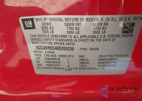 2014 Chevrolet Silverado 1500 2Lt z USA, uszkodzony, nr VIN 3GCUKREC4EG358238